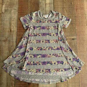 Lularoe Girls size 2 Purple Floral striped short sleeve T-shirt Dress